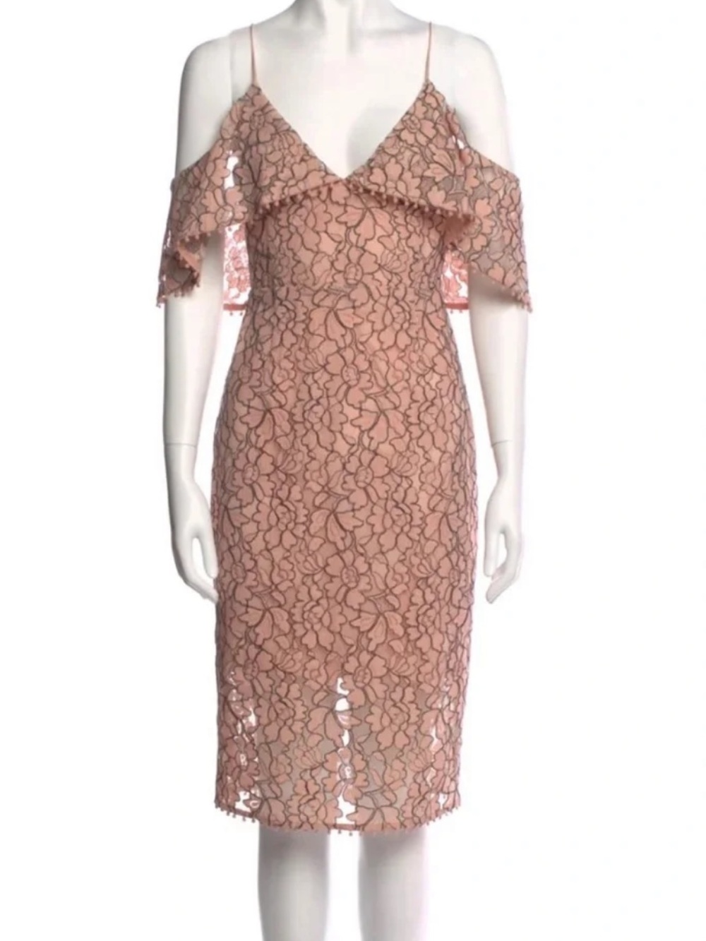 n/nicholas Pink Floral Ruffle Spaghetti-Strap Midi Dress